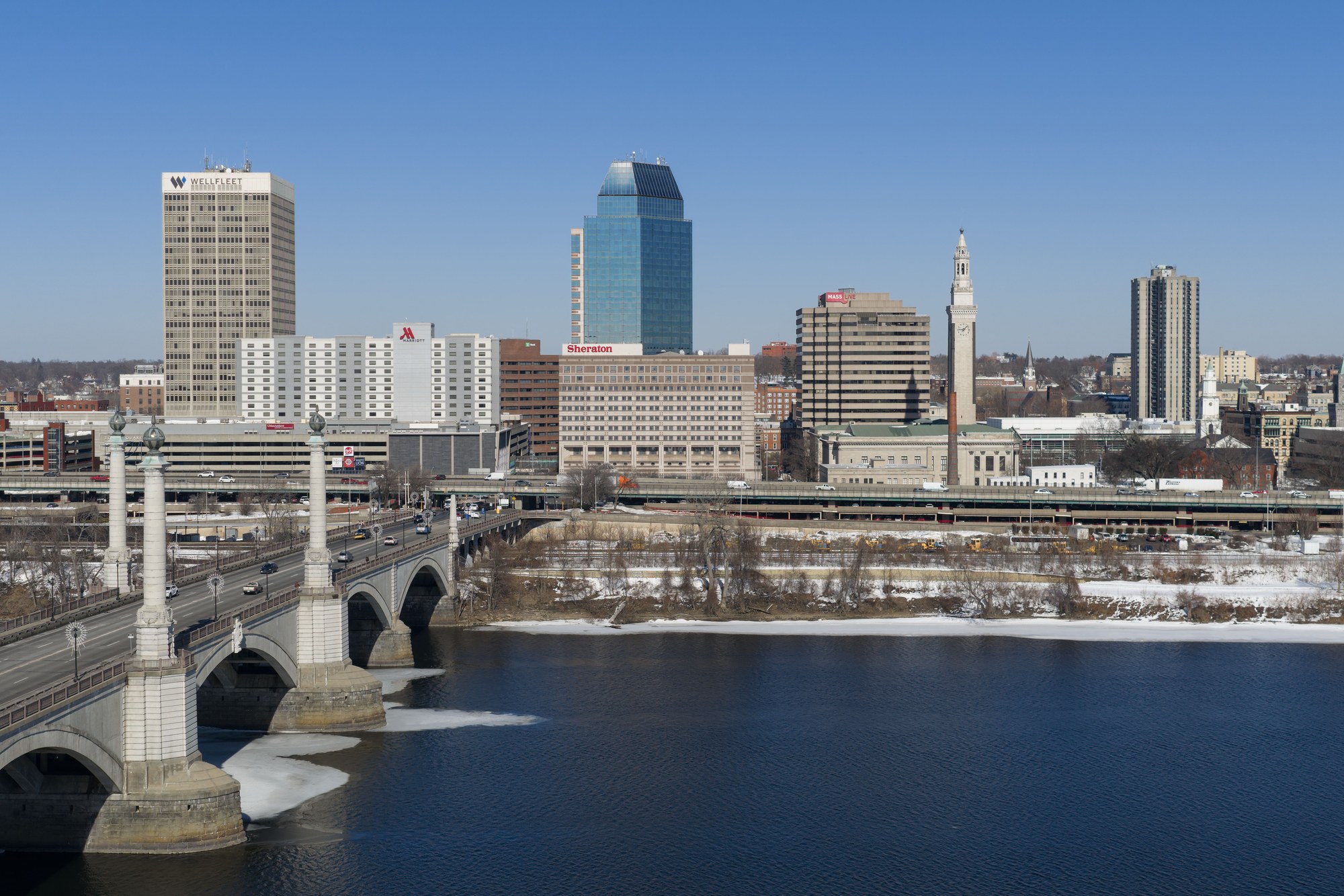 Springfield skyline and the Memorial Bridge over the Connecticut River